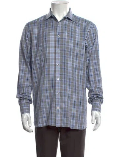 Pre-owned Van Laack Plaid Print Long Sleeve Dress Shirt In Blue