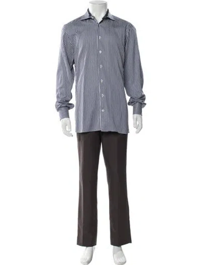 Pre-owned Van Laack Striped Long Sleeve Dress Shirt In Blue