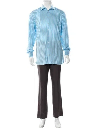 Pre-owned Van Laack Striped Long Sleeve Dress Shirt In Blue