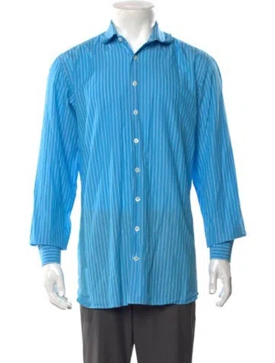 Pre-owned Van Laack Striped Long Sleeve Dress Shirt In Blue