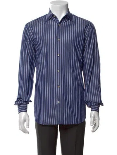 Pre-owned Van Laack Striped Long Sleeve Dress Shirt In Blue