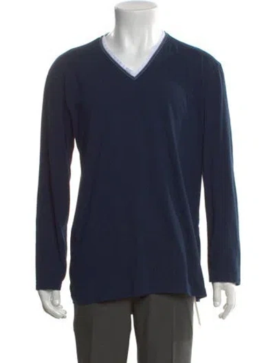 Pre-owned Van Laack V-neck Long Sleeve Henley In Blue