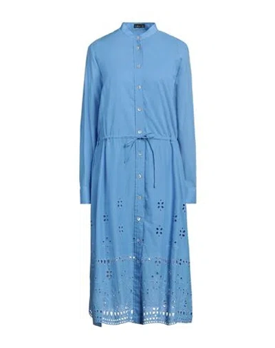 Van Laack Woman Midi Dress Light Blue Size 12 Cotton, Polyester