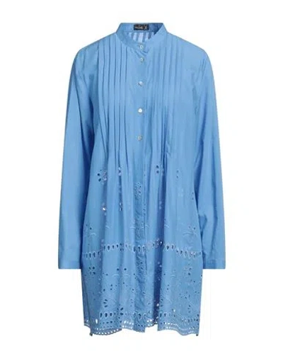 Van Laack Woman Mini Dress Azure Size 12 Cotton, Polyester In Blue