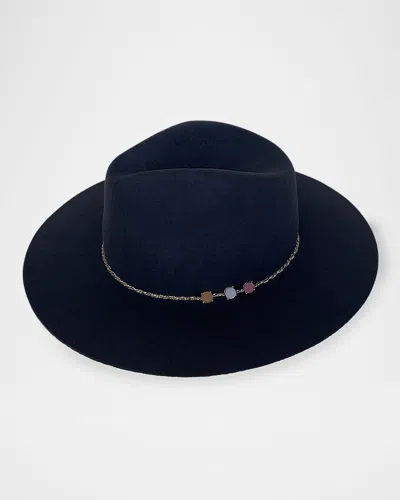 Van Palma Angele Merino Wool Fedora With Embellished Chain In Charcoal