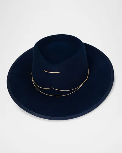 Van Palma Anna Draped Chain Merino Wool Fedora In Midnight Blue