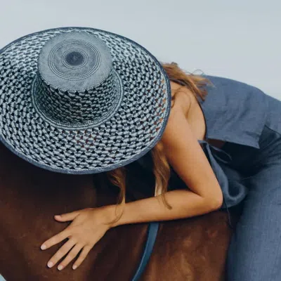 Van Palma Carlota Straw Hat In Baby Blue + Navy Blue In Multi