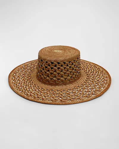Van Palma Carlota Woven Straw Large Brim Hat In Terra Beige