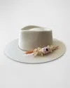 Van Palma Edith Merino Wool Fedora With Dried Florals In Off White