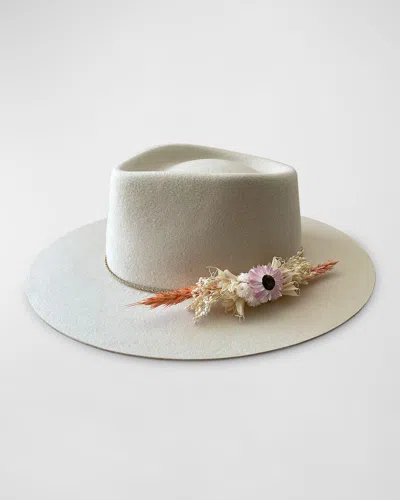 Van Palma Edith Merino Wool Fedora With Dried Florals In Neutral