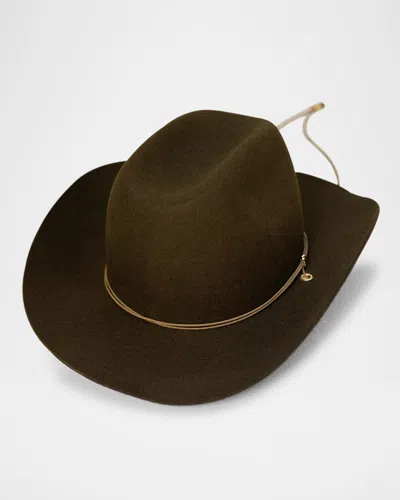 Van Palma Ezra Felt Cowboy Hat With Brass Accents In Golden Green