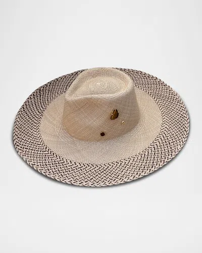 Van Palma Georgia Embellished Straw Large Brim Hat In Beige Chocolat