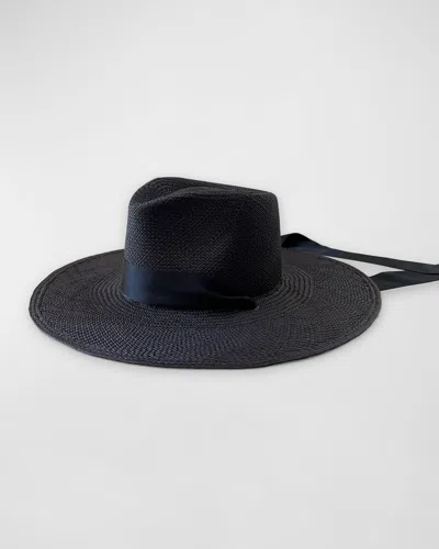 Van Palma Helios Straw Fedora With Silk Scarf In Black