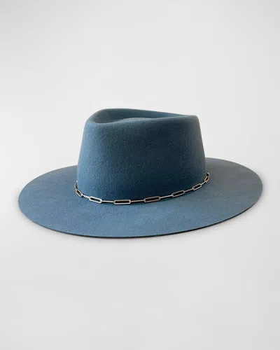 Van Palma Lais Merino Wool Fedora With Paper Clip Chain In Blue Jeans