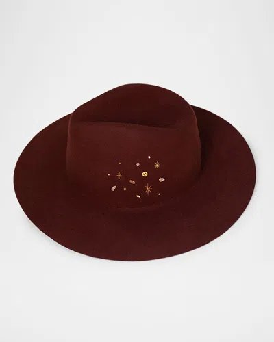 Van Palma Lena Merino Wool Hat W/ 14-karat Gold Plated Charms In Burgundy