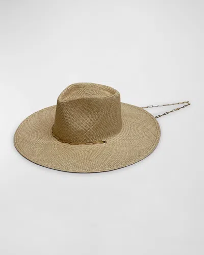 Van Palma Livy Junior Straw Large Brim Hat With Chain In Beige