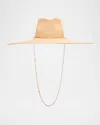 Van Palma Livy Xl Straw Fedora With Link Chain In Beige