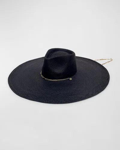 Van Palma Livy Xl Straw Fedora With Link Chain In Blue