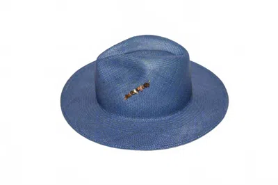 Van Palma Women's Straw Hat With Broach In Jeans In Blue