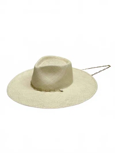 Van Palma Women's Straw Hat With Gold Chain In Natural In Burgundy