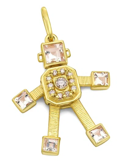 Van Robot 18k Yellow Gold Diamond And Morganite Robot-shaped Pendant