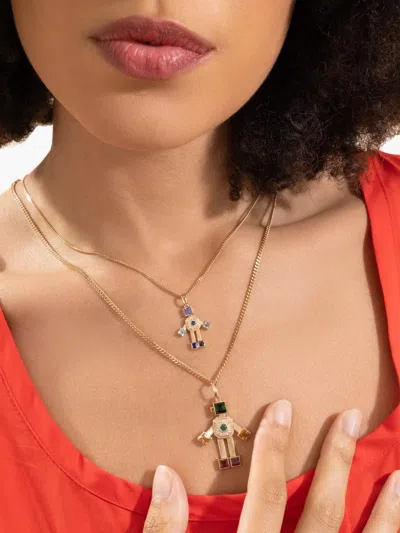 Van Robot Diamond Emerald Tourmaline Robot Pendant In Gold