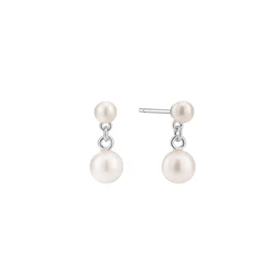 Vanchi Women's Double Freshwater Pearl Drop Stud Earrings In Silver
