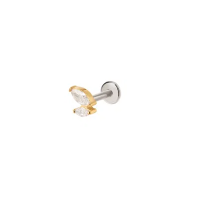 Vanchi Women's Double Marquise Threadless Flat Back Titanium Cartilage Stud In Gold