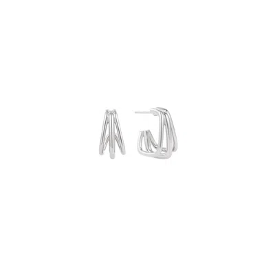 Vanchi Women's Esther Square Hoop Stud Earrings In Silver