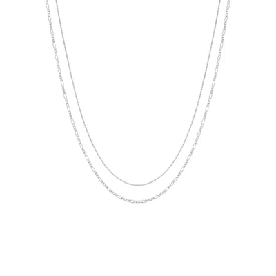 Vanchi Women's Figaro And Box Chain Layered Necklace In Silver