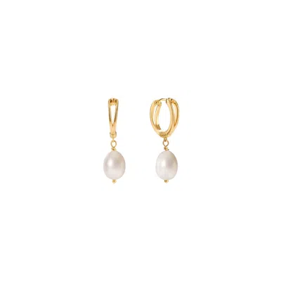 Vanchi Women's Freshwater Pearl Charm Hoops In Gold