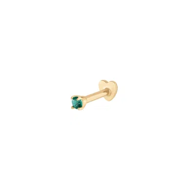 Vanchi Women's Gold / Green 14k Solid Yellow Gold Green Emerald Flat Back Stud - 1.5mm In Metallic