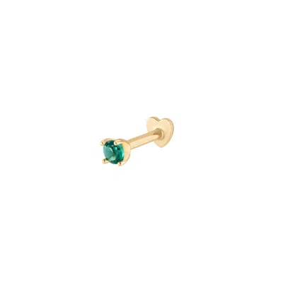 Vanchi Women's Gold / Green 14k Solid Yellow Gold Green Emerald Flat Back Stud - 2mm