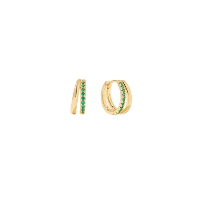Vanchi Women's Gold / Green Kira Crystal Double Hoop Huggies In Gold/green
