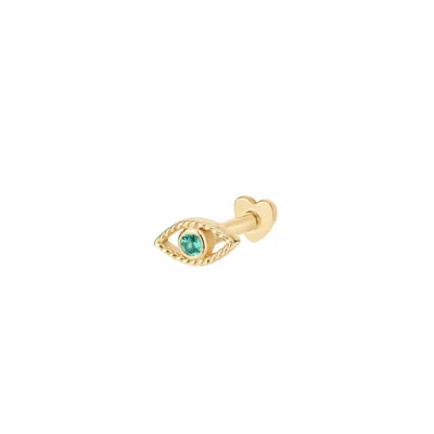 Vanchi Women's Green / Gold 14k Solid Yellow Gold Lab-grown Green Diamond Evil Eye Flat Back Stud In Green/gold