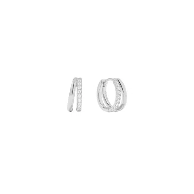 Vanchi Women's Kira Crystal Double Hoop Huggies In Silver In Metallic
