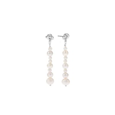 Vanchi Women's Knot Multi Pearl Drop Earrings In Silver