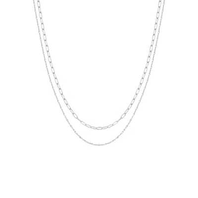 Vanchi Women's Mini Paperclip Double Chain Necklace In Silver