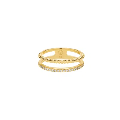 Vanchi Women's Molten Crystal Double Band Ring In Gold