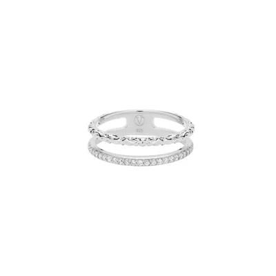 Vanchi Women's Molten Crystal Double Band Ring In Silver