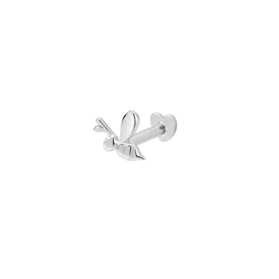 Vanchi Women's Silver 14k Solid White Gold Bumble Bee Flat Back Stud Left Facing In Metallic
