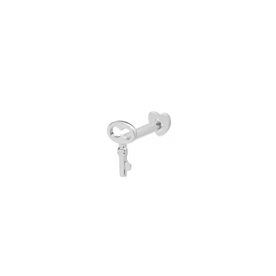 Vanchi Women's Silver 14k Solid White Gold Key Flat Back Stud In Metallic