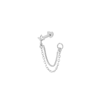 Vanchi Women's Silver 14k Solid White Gold Lab-grown Diamond Double Chain Flat Back Stud