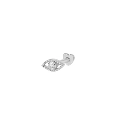 Vanchi Women's Silver 14k Solid White Gold Lab-grown Diamond Evil Eye Flat Back Stud