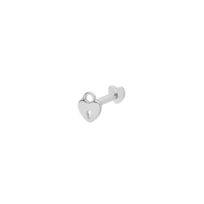 Vanchi Women's Silver 14k Solid White Gold Lock Flat Back Stud