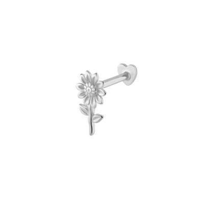 Vanchi Women's Silver 14k Solid White Gold Sunflower Flat Back Stud In Metallic
