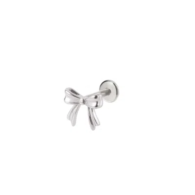 Vanchi Women's Silver Bow Threadless Flat Back Titanium Cartilage Stud In Platinum