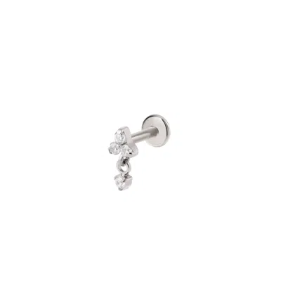 Vanchi Women's Silver Crystal Dangle Threadless Flat Back Titanium Cartilage Stud In Platinum