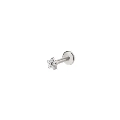 Vanchi Women's Silver Crystal Flower Threadless Flat Back Titanium Cartilage Stud In Platinum