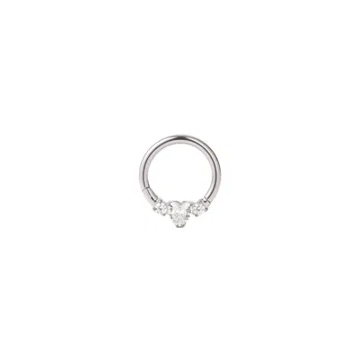 Vanchi Women's Silver Crystal Heart Titanium Daith Ring In Platinum